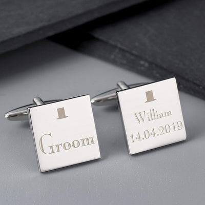 Personalised Memento Jewellery Personalised Decorative Wedding Groom Square Cufflinks