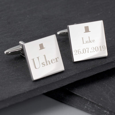 Personalised Memento Jewellery Personalised Decorative Wedding Usher Square Cufflinks