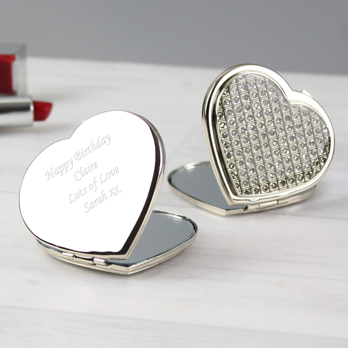 Personalised Memento Keepsakes Personalised Diamante Heart Compact Mirror