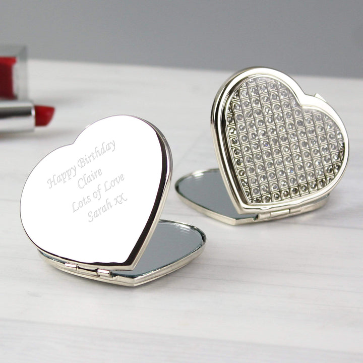 Personalised Memento Keepsakes Personalised Diamante Heart Compact Mirror