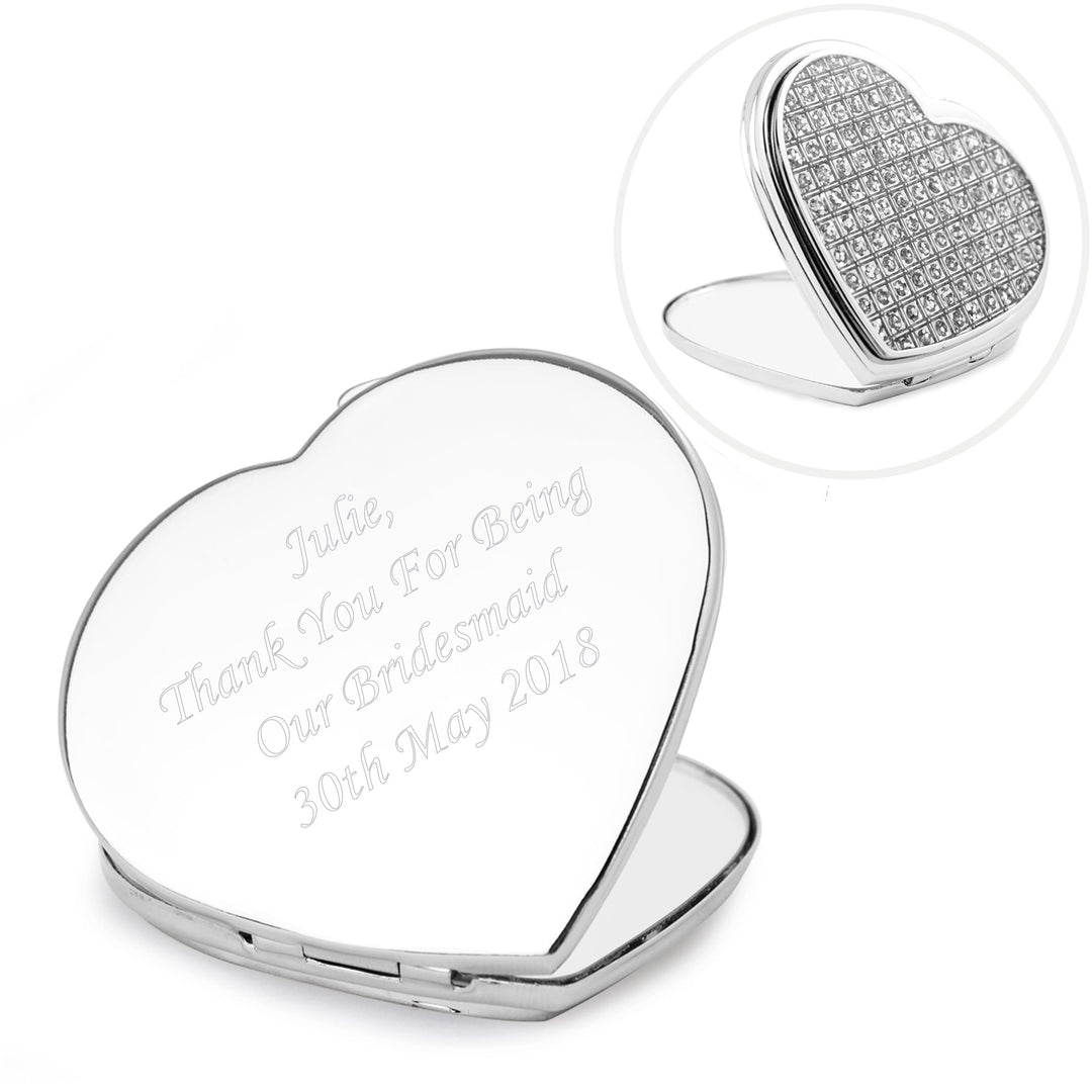 Personalised Memento Keepsakes Personalised Diamante Heart Compact Mirror