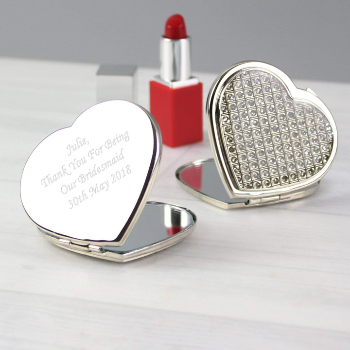 Personalised Memento Keepsakes Personalised Diamante Heart Compact Mirror
