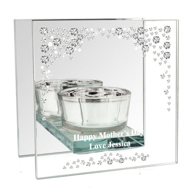 Personalised Memento Candles & Reed Diffusers Personalised Diamante Mirrored Glass Tea Light Candle Holder