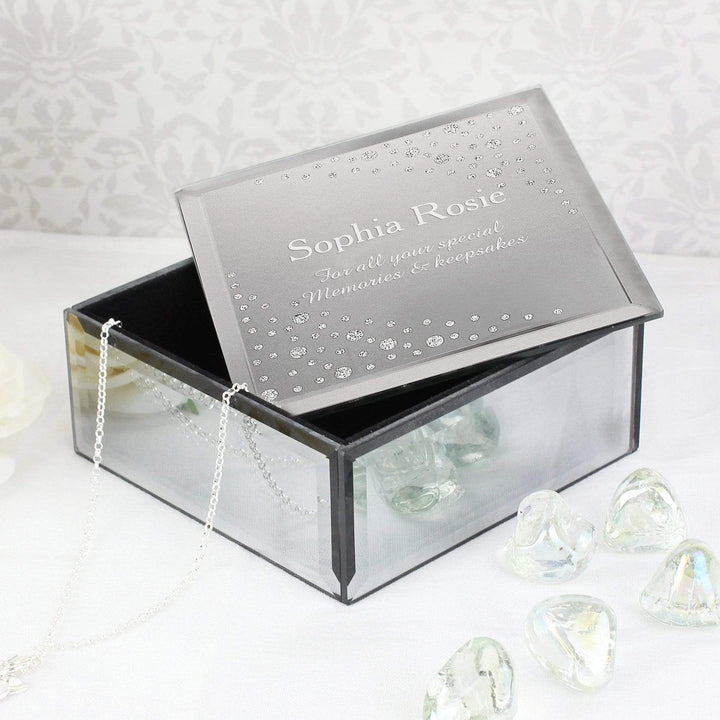 Personalised Memento Trinket, Jewellery &amp; Keepsake Boxes Personalised Diamante Name &amp; Message Glass Trinket Box