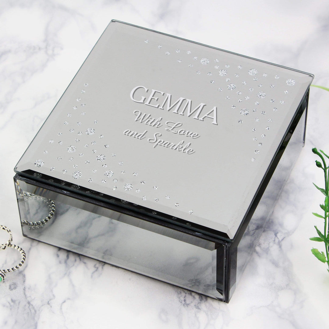 Personalised Memento Trinket, Jewellery &amp; Keepsake Boxes Personalised Diamante Name &amp; Message Glass Trinket Box