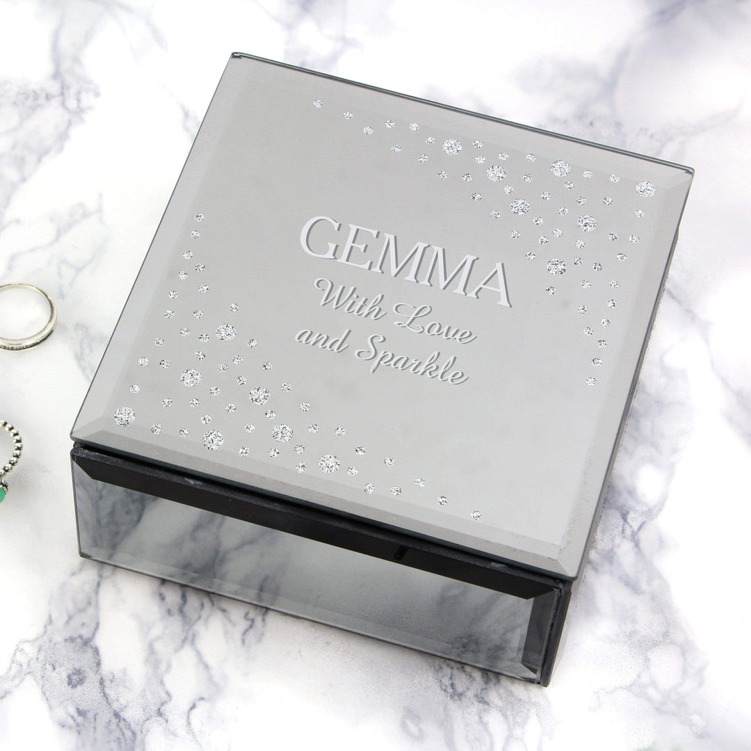 Personalised Memento Trinket, Jewellery &amp; Keepsake Boxes Personalised Diamante Name &amp; Message Glass Trinket Box