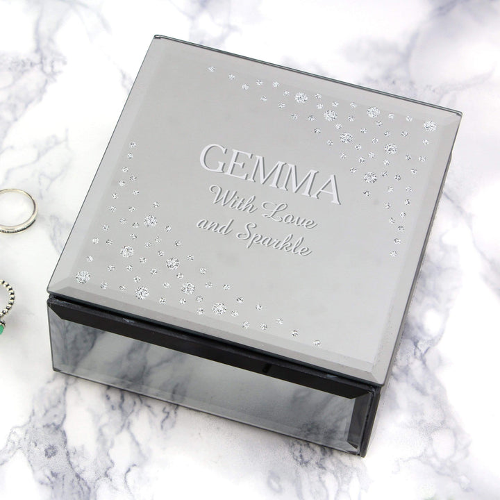 Personalised Memento Trinket, Jewellery &amp; Keepsake Boxes Personalised Diamante Name &amp; Message Glass Trinket Box