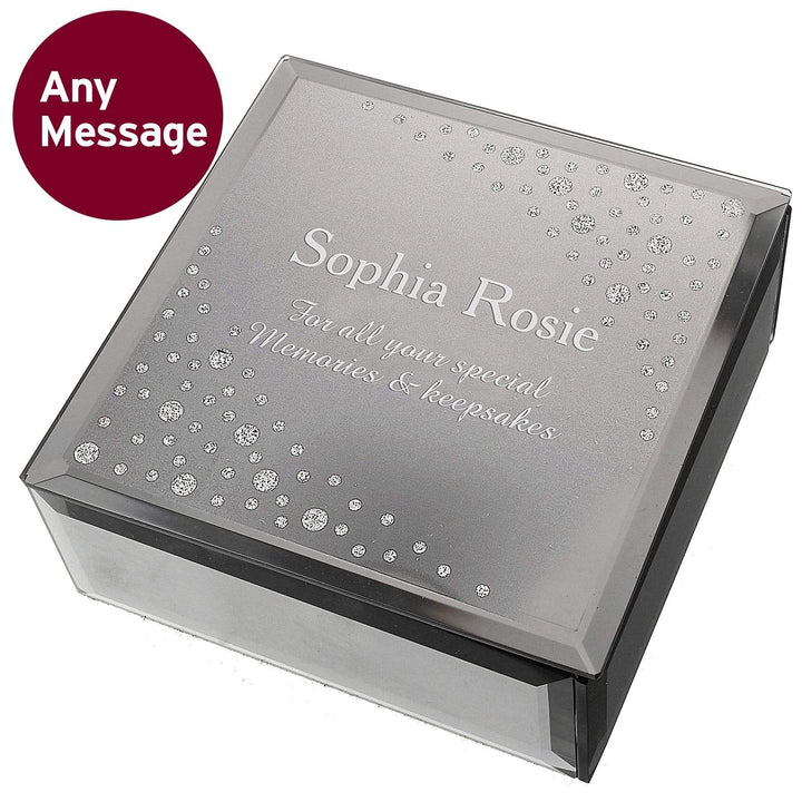 Personalised Memento Trinket, Jewellery &amp; Keepsake Boxes Personalised Diamante Name &amp; Message Glass Trinket Box