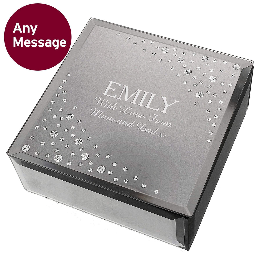 Personalised Memento Trinket, Jewellery &amp; Keepsake Boxes Personalised Diamante Name &amp; Message Glass Trinket Box