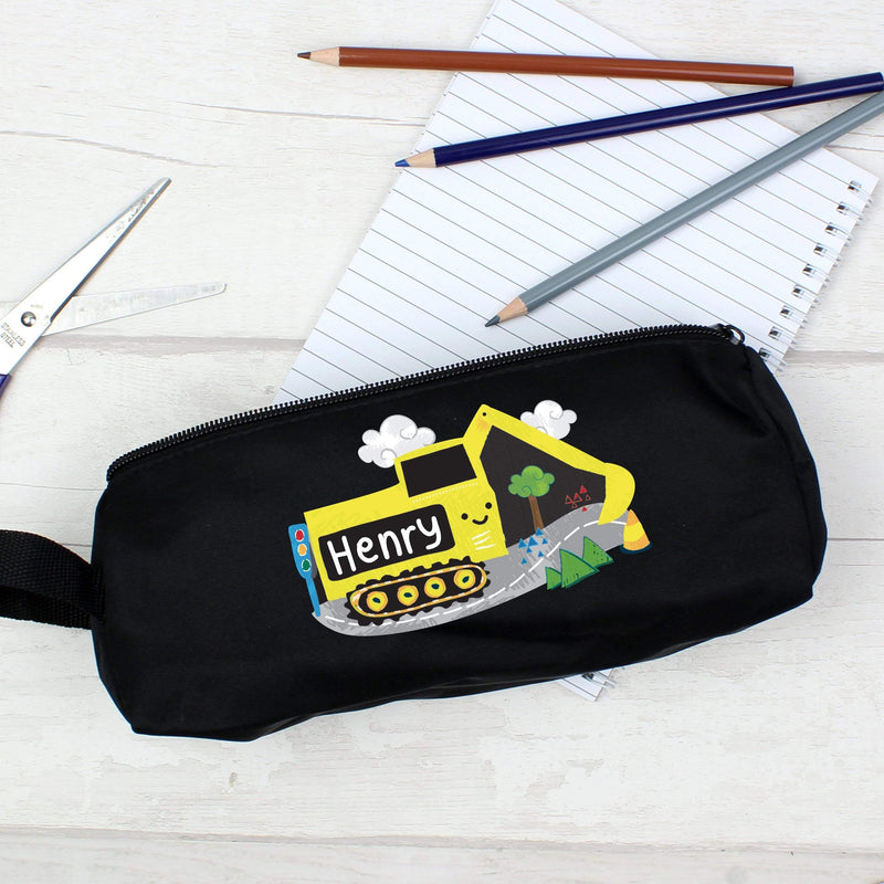 Personalised Memento Stationery & Pens Personalised Digger Black Pencil Case