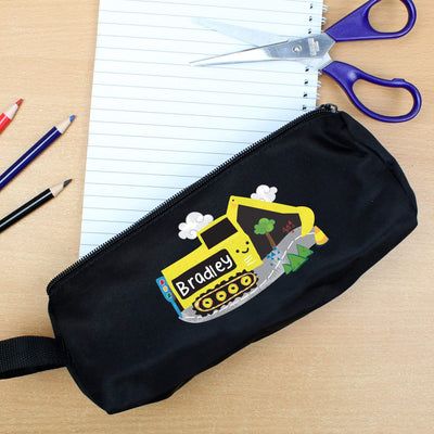 Personalised Memento Stationery & Pens Personalised Digger Black Pencil Case