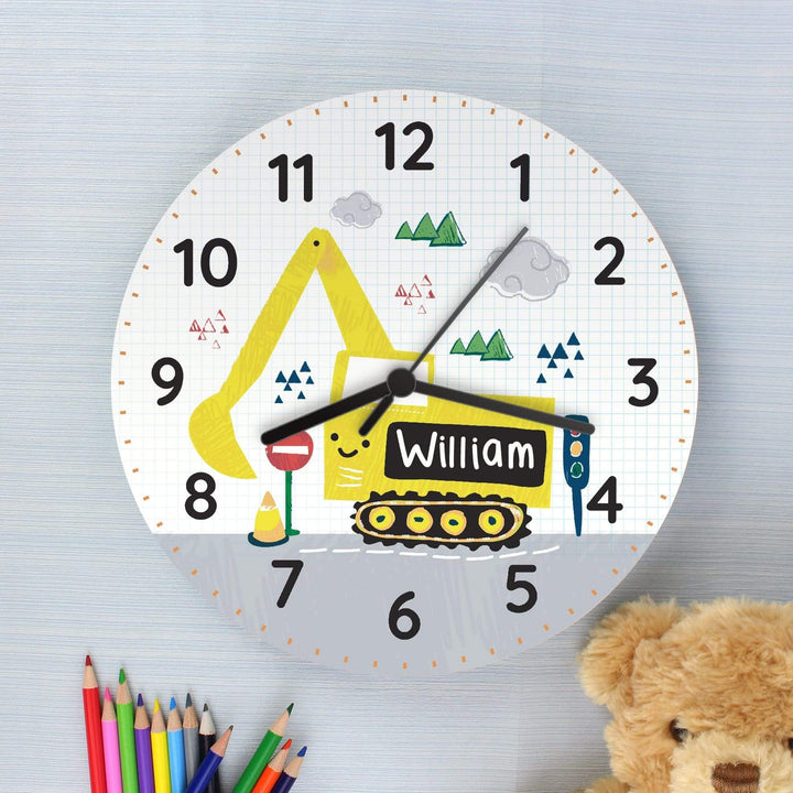 Personalised Memento Clocks &amp; Watches Personalised Digger Wooden Clock