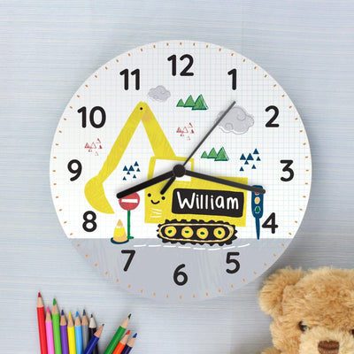 Personalised Memento Clocks & Watches Personalised Digger Wooden Clock