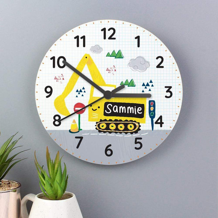 Personalised Memento Clocks &amp; Watches Personalised Digger Wooden Clock