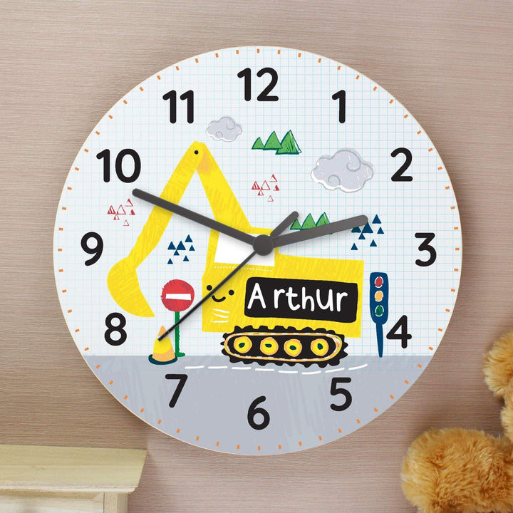 Personalised Memento Clocks &amp; Watches Personalised Digger Wooden Clock