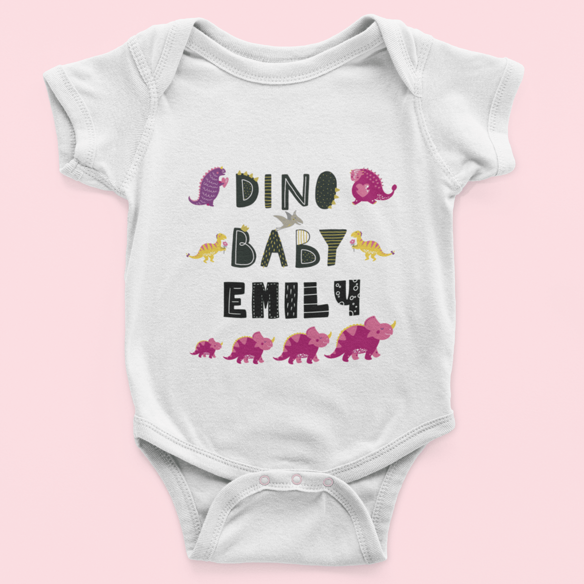 The Little Personal Shop Babygrows Personalised Dino Baby Girl