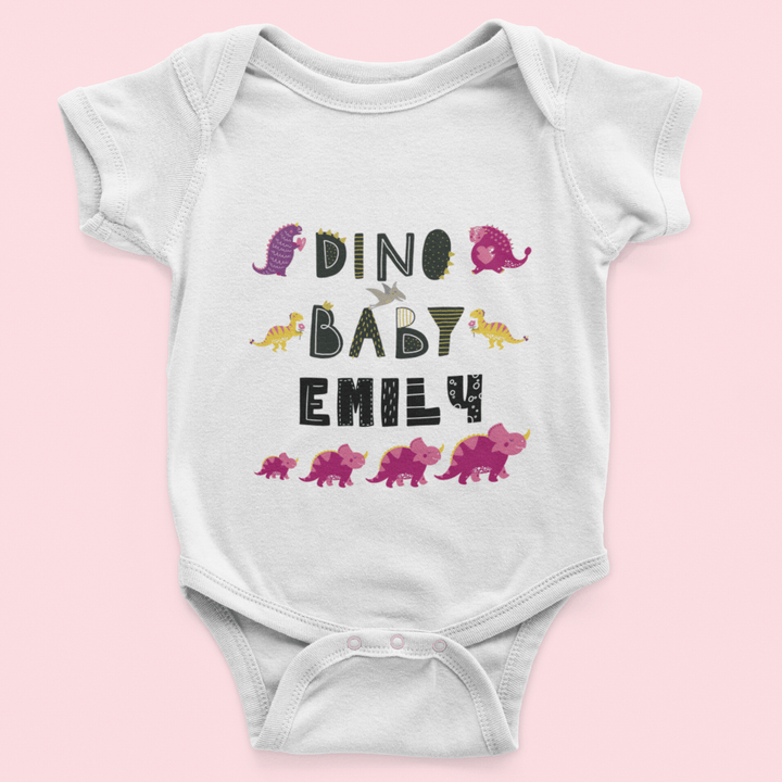 The Little Personal Shop Babygrows Personalised Dino Baby Girl