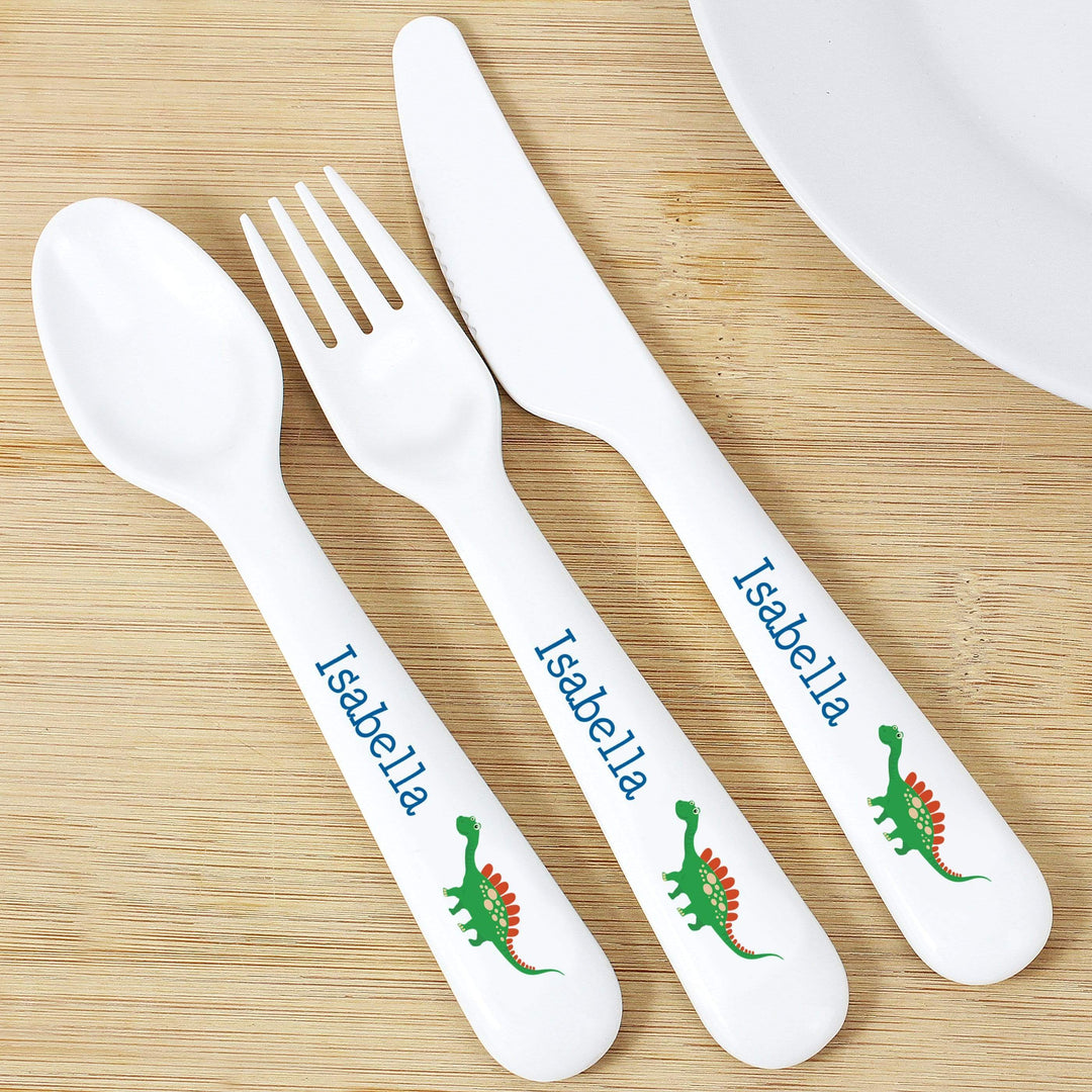 Personalised Memento Mealtime Essentials Personalised Dinosaur 3 Piece Plastic Cutlery Set