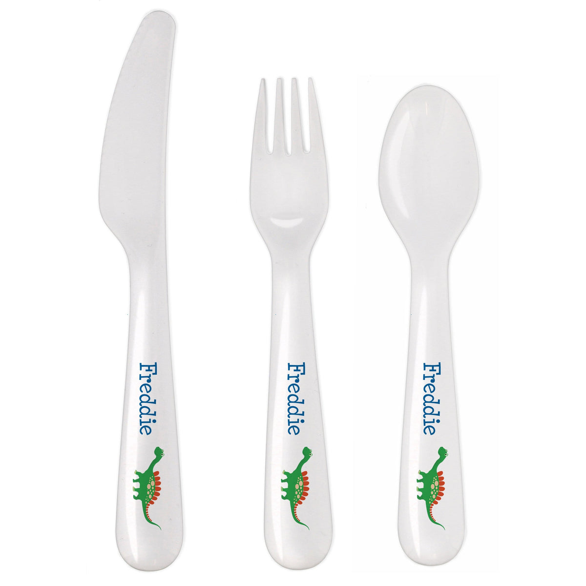 Personalised Memento Mealtime Essentials Personalised Dinosaur 3 Piece Plastic Cutlery Set
