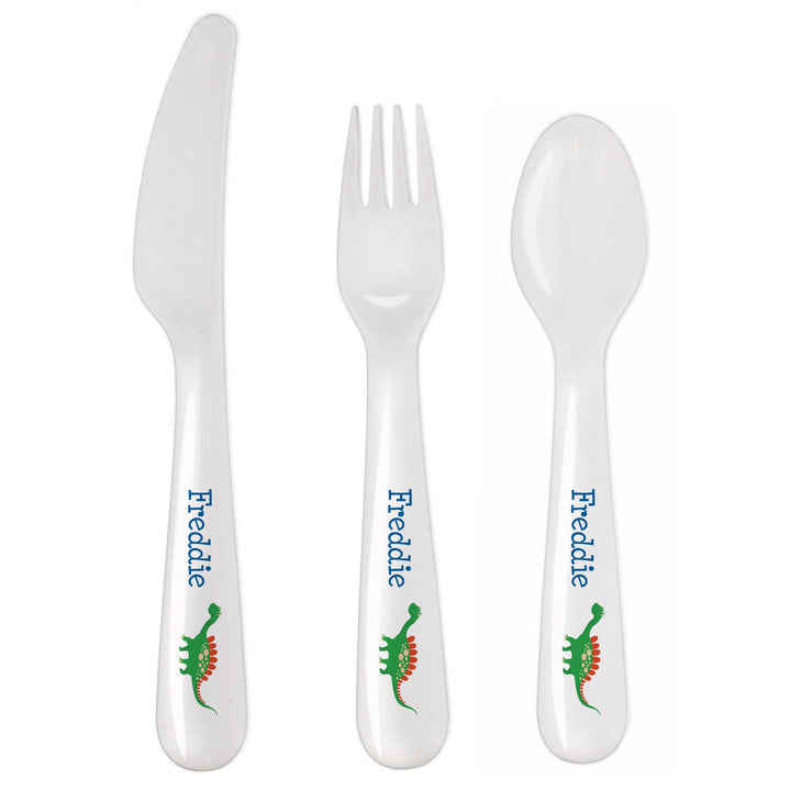 Personalised Memento Mealtime Essentials Personalised Dinosaur 3 Piece Plastic Cutlery Set