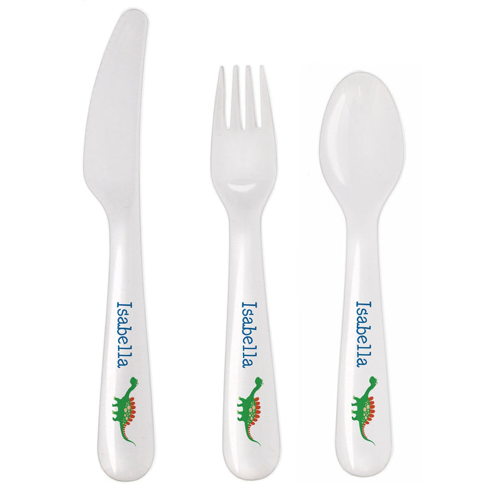 Personalised Memento Mealtime Essentials Personalised Dinosaur 3 Piece Plastic Cutlery Set