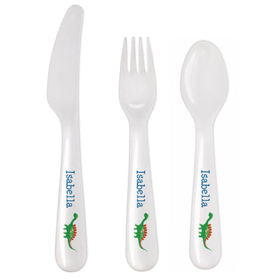 Personalised Memento Mealtime Essentials Personalised Dinosaur 3 Piece Plastic Cutlery Set