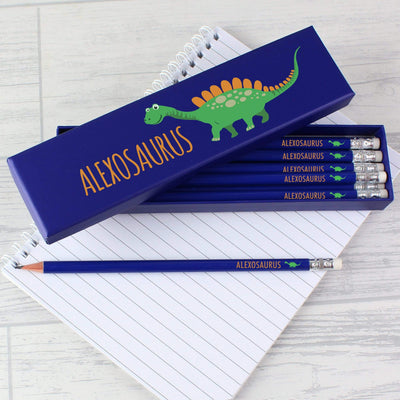 Personalised Memento Stationery & Pens Personalised Dinosaur Box of 12 Blue HB Pencils