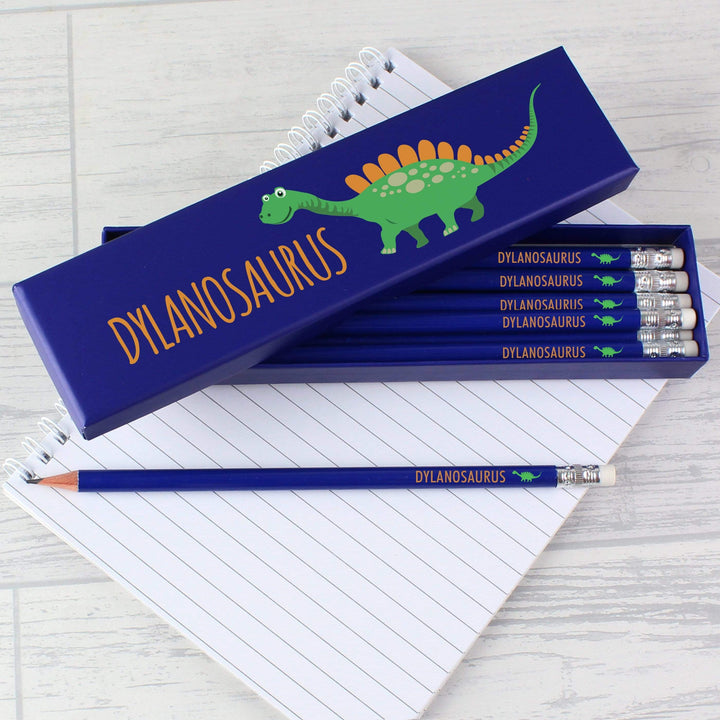 Personalised Memento Stationery &amp; Pens Personalised Dinosaur Box of 12 Blue HB Pencils