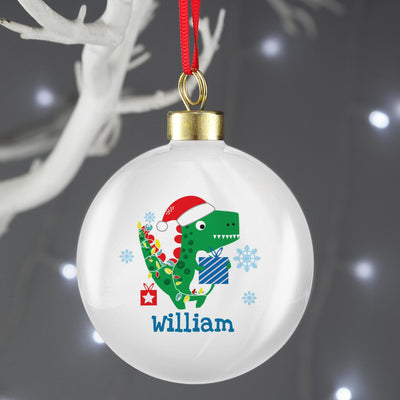 Personalised Memento Personalised Dinosaur 'Have a Roarsome Christmas' Bauble