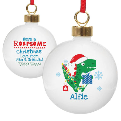 Personalised Memento Personalised Dinosaur 'Have a Roarsome Christmas' Bauble
