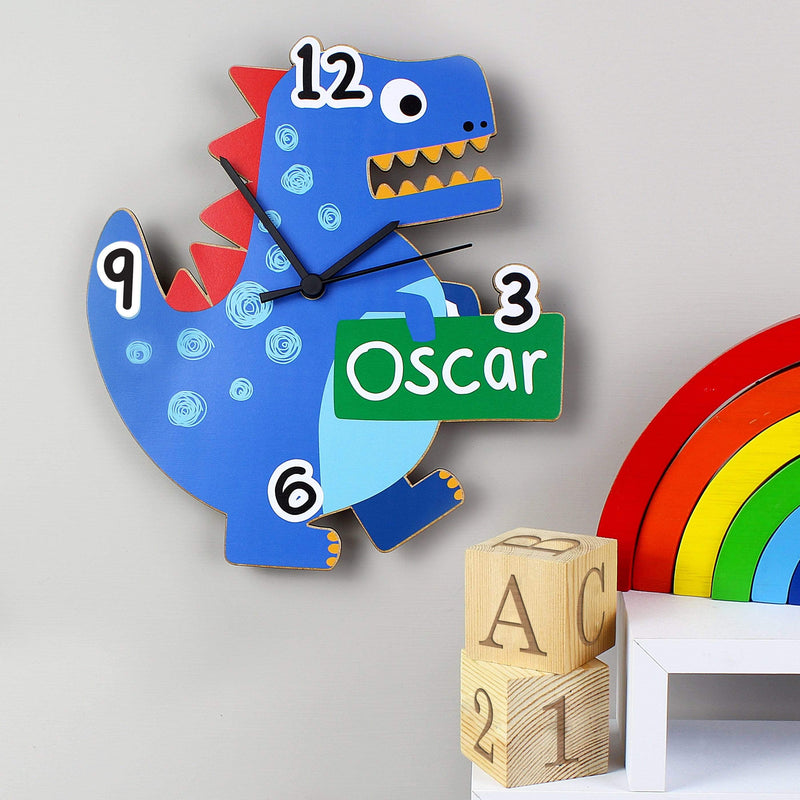 Personalised Memento Clocks & Watches Personalised Dinosaur Shape Wooden Clock