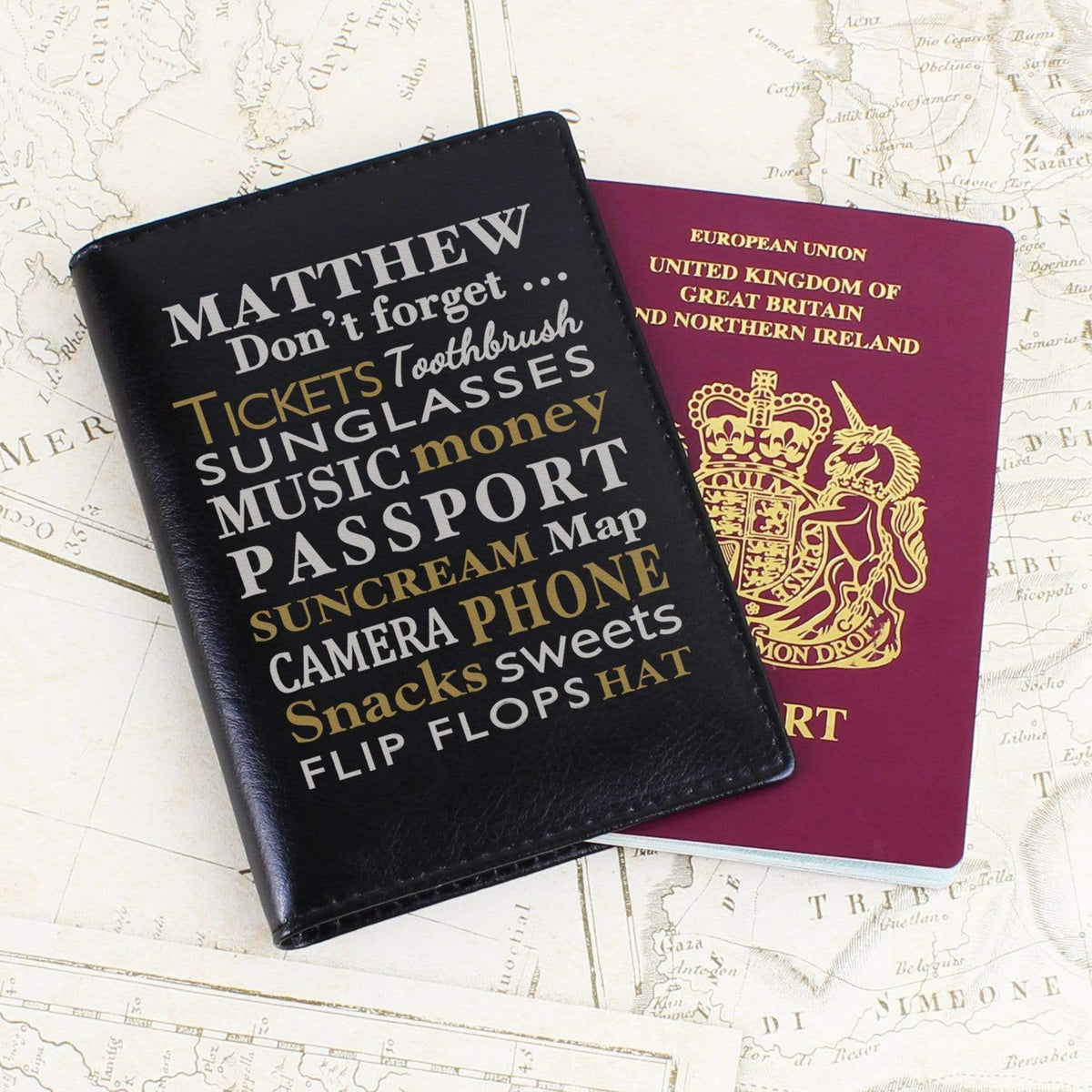Personalised Memento Leather Personalised Dont Forget... Black Passport Holder