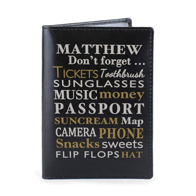 Personalised Memento Leather Personalised Dont Forget... Black Passport Holder