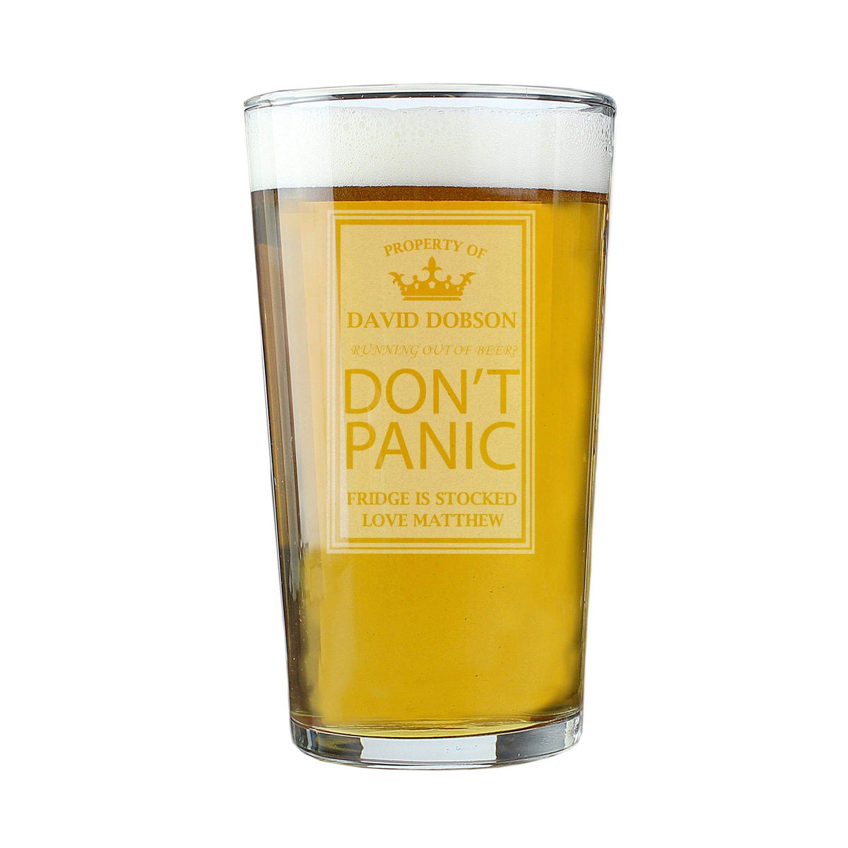 Personalised Memento Glasses & Barware Personalised Dont Panic Pint Glass