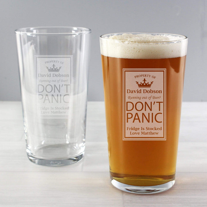 Personalised Memento Glasses &amp; Barware Personalised Dont Panic Pint Glass
