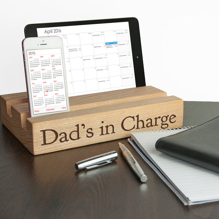 Personalised Oak Double Office Desk Tablet Holder