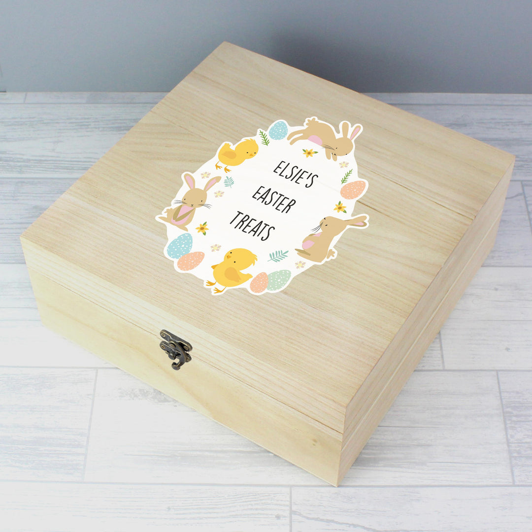 Personalised Memento Personalised Easter Bunny &amp; Chick Large Wooden Keepsake Box