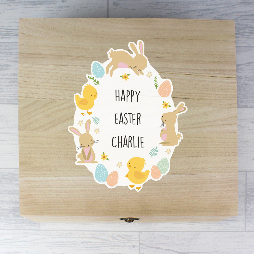 Personalised Memento Personalised Easter Bunny &amp; Chick Large Wooden Keepsake Box