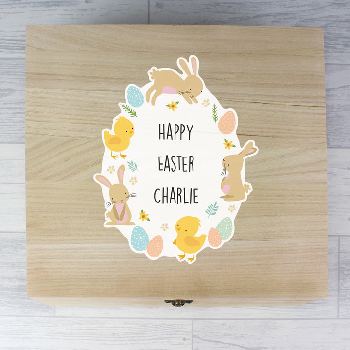 Personalised Memento Personalised Easter Bunny &amp; Chick Large Wooden Keepsake Box