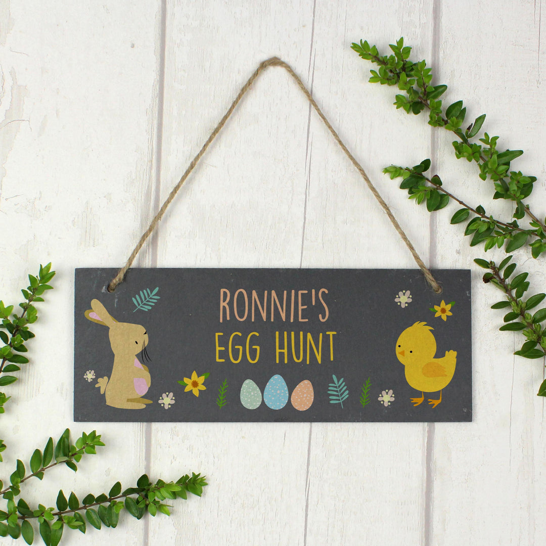 Personalised Memento Personalised Easter Bunny &amp; Chick Slate Door Plaque