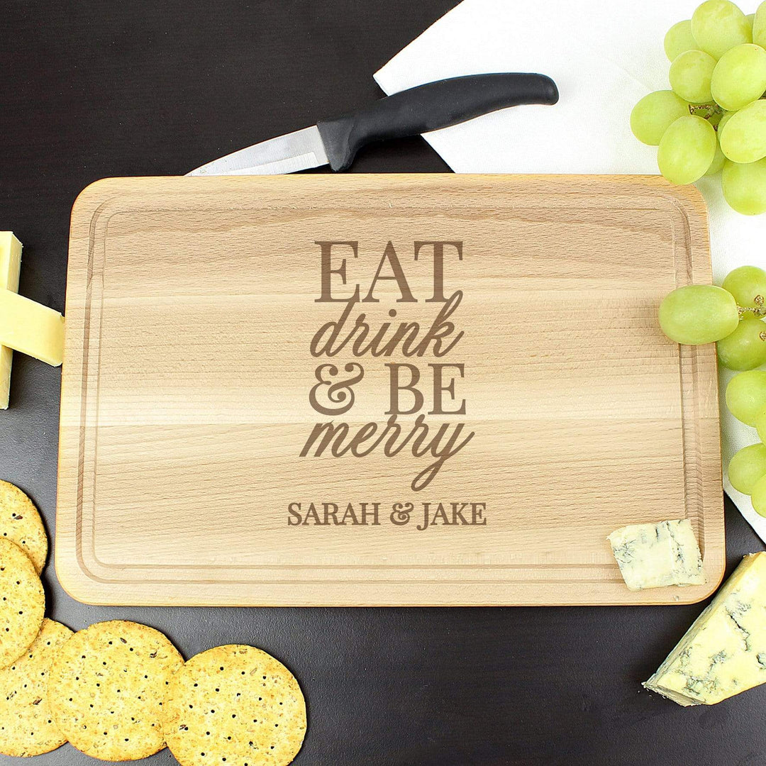 Personalised Memento Kitchen, Baking &amp; Dining Gifts Personalised Eat Drink &amp; Be Merry Rectangular Chopping Board