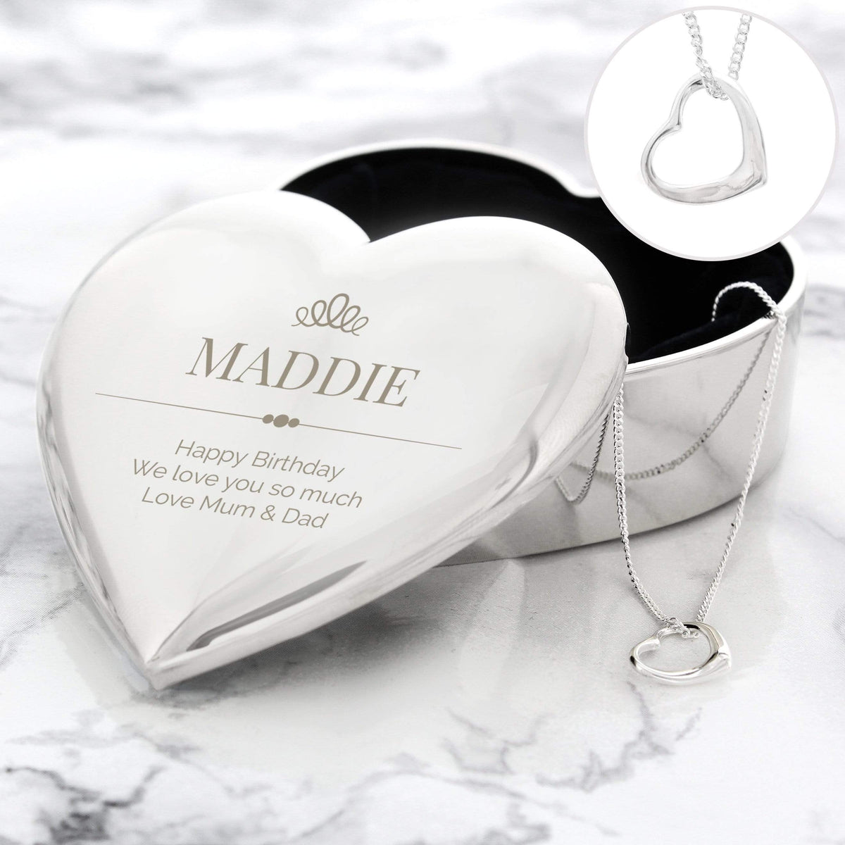 Personalised Memento Trinket, Jewellery & Keepsake Boxes Personalised Elegant Crown Heart Trinket Box & Necklace Set