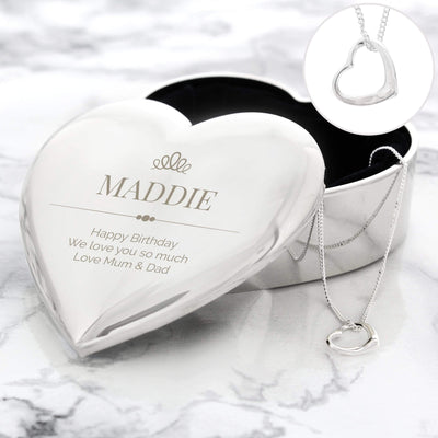 Personalised Memento Trinket, Jewellery & Keepsake Boxes Personalised Elegant Crown Heart Trinket Box & Necklace Set
