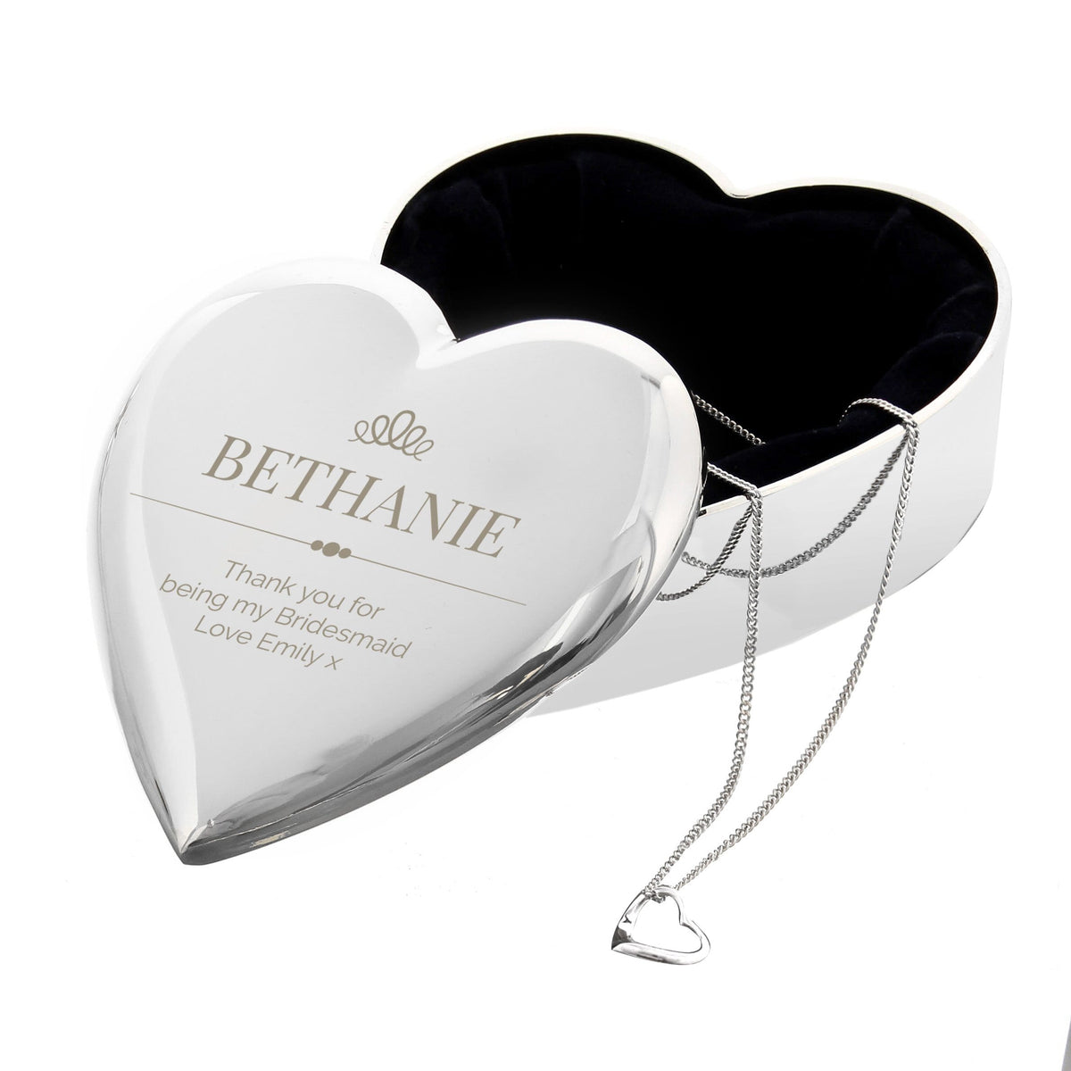 Personalised Memento Trinket, Jewellery & Keepsake Boxes Personalised Elegant Crown Heart Trinket Box & Necklace Set