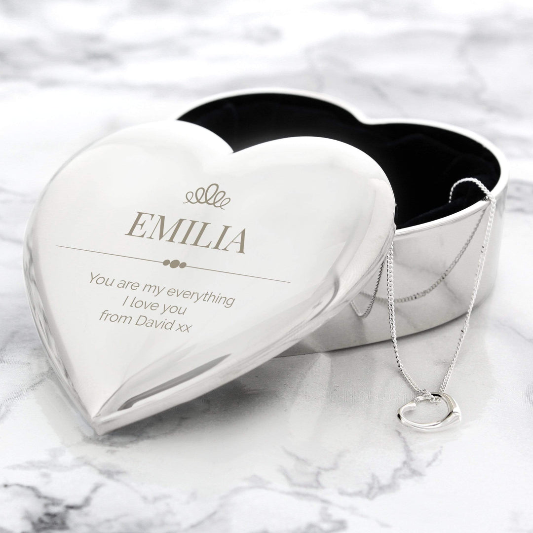 Personalised Memento Trinket, Jewellery &amp; Keepsake Boxes Personalised Elegant Crown Heart Trinket Box &amp; Necklace Set