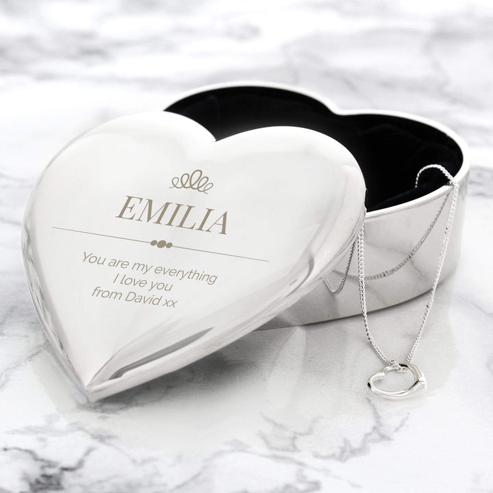 Personalised Memento Trinket, Jewellery &amp; Keepsake Boxes Personalised Elegant Crown Heart Trinket Box &amp; Necklace Set