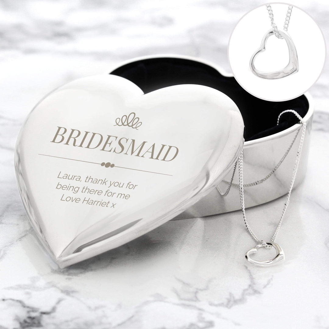 Personalised Memento Trinket, Jewellery &amp; Keepsake Boxes Personalised Elegant Crown Heart Trinket Box &amp; Necklace Set
