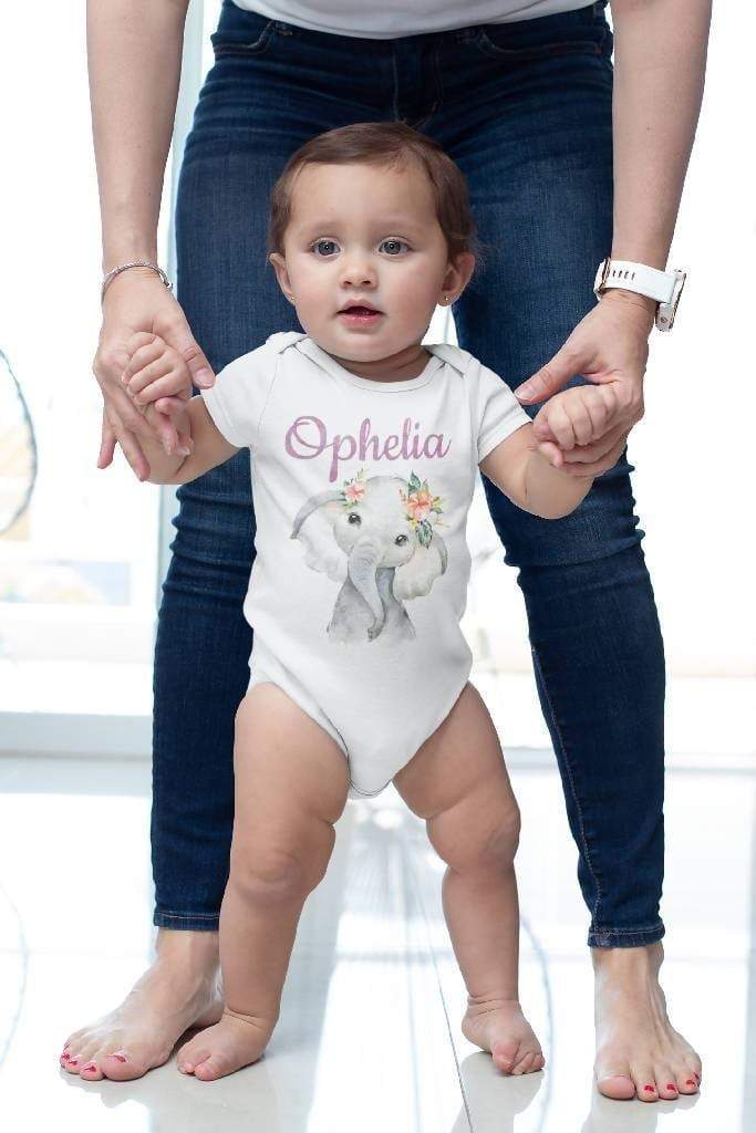 The Little Personal Shop Personalised Elephant Girl Babygrow/Onesie