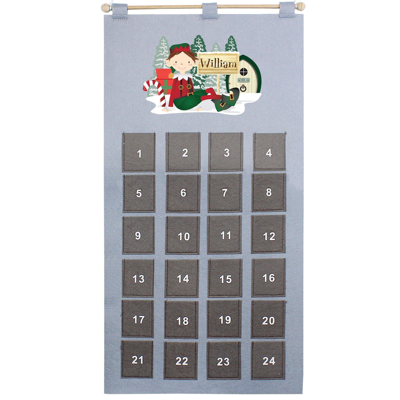 Personalised Memento Christmas Decorations Personalised Elf Advent Calendar In Silver Grey