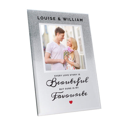 Personalised Memento Photo Frames, Albums and Guestbooks Personalised Every Love Story Is Beautiful 4x4 Glitter Glass Photo Frame
